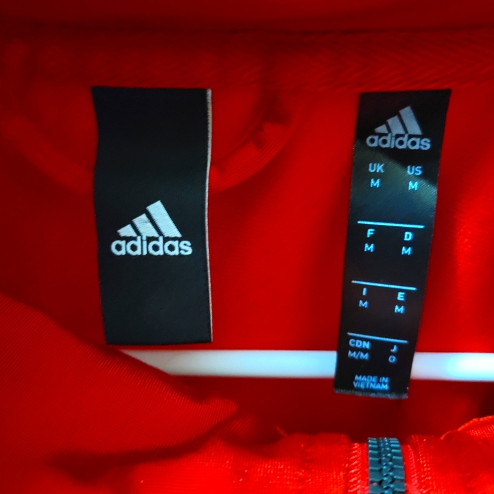 Adidas Essentials Men's Size  M Warm Up 3 Stripe Track Zip Up Red Jacket Workout